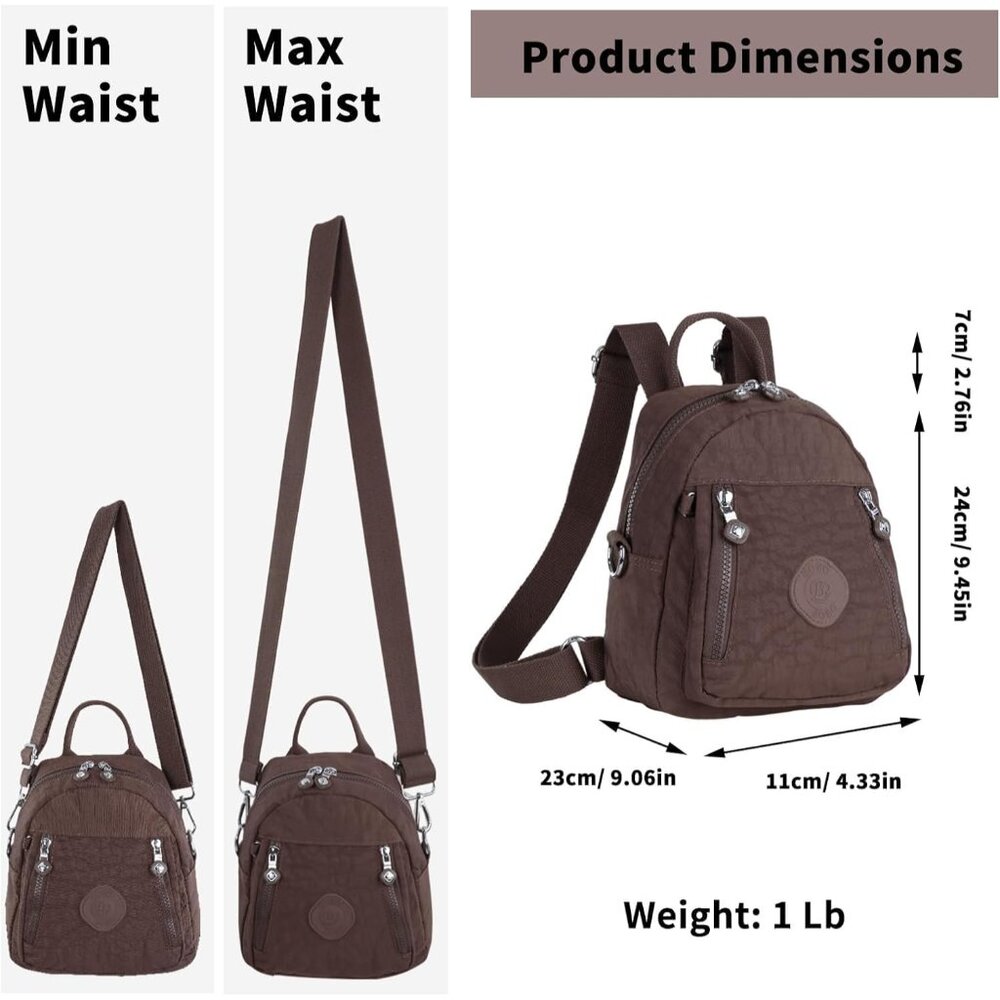 Brown Mini Size Waterproof Nylon Backpack For Wom… - image 3